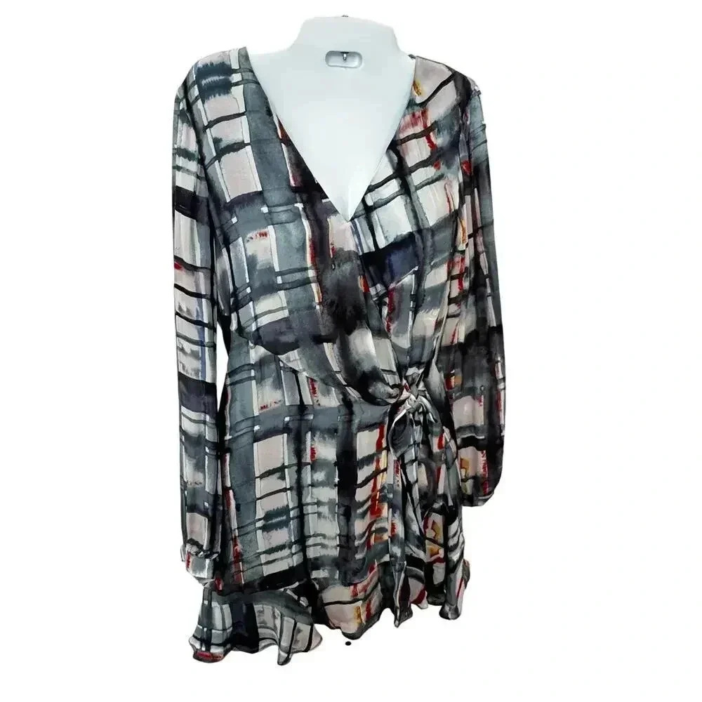 Parker Miles Silk Mini Wrap Short Dress Blue Watercolor Print Women's S NWT